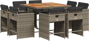 vidaXL Set mobilier grădină cu perne, 9 piese, gri, poliratan