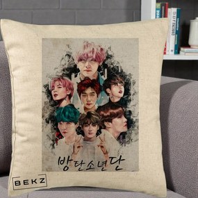 Perna Personalizata K-pop BTS Bangtan Boys Poster Artistic Negru Alb, 40x40 cm, Bej, Husa Detasabila, Perna Inclusa, BEKZ®