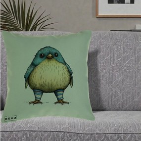 Perna Decorativa Pasare Albastra cu Sosete Albastre, 40x40 cm, Verde, Husa Detasabila, Perna Inclusa, BEKZ®