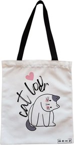 Sacosa de Panza pentru Cumparaturi, Geanta Tote, model Cat Lover, Cu fermoar, 38x34.5 cm, Alba, BEKZ®