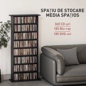 HOMCOM Dulap pentru CD-uri cu 6 Rafturi Reglabile pentru 360 CD-uri/185 DVD-uri Negru | Aosom Romania