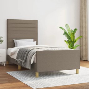 3125110 vidaXL Cadru de pat cu tăblie, gri taupe, 90x200 cm, textil