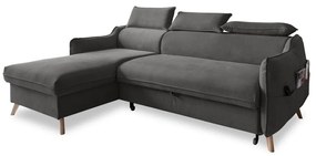 Colțar gri închis extensibil cu tapițerie din catifea (cu colț pe partea stângă ) Sweet Harmony – Miuform