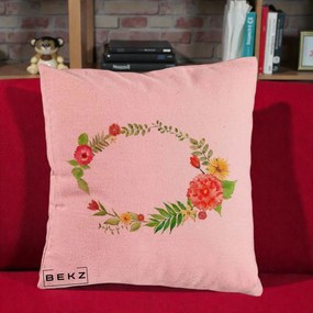 Perna Decorativa Coroana Florala Acuarela, 40x40 cm, Roz, Husa Detasabila, Perna Inclusa, BEKZ®