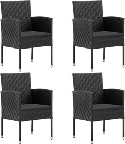 vidaXL Scaune de grădină cu perne, 4 buc., negru, poliratan