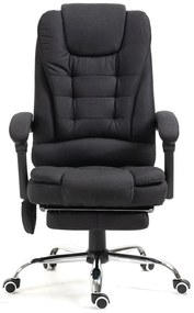 Scaun directorial cu Masaj și Încălzire, funcție șezlong, suport picioare, material textil, Negru