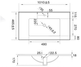 V954 - Lavoar cu design plat 18x100x46 cm