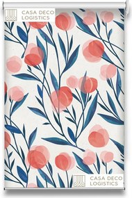 Roletă textilă Floral 8006 albă cu model floral roșu și frunze albastre