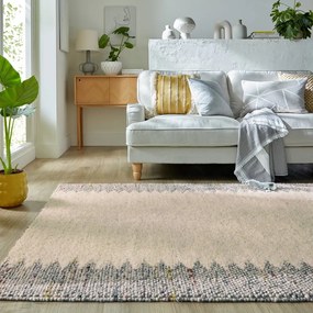 Covor gri/crem țesut manual din amestesc de lână 80x150 cm Minerals Border – Flair Rugs