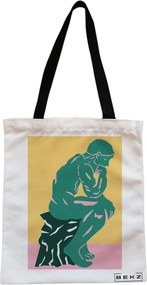 Sacosa de Panza pentru Cumparaturi, Geanta Tote, model The Thinker, Cu fermoar, 38x34.5 cm, Alba, BEKZ®