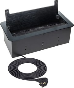 Priza incorporabila in blat Inbox Design Light, 2 prize Schuko, USB A + C, HDMI, RJ45, negru, 271 x 136 mm Otel Aluminiu, Negru, L:271 mm; l:136 mm;