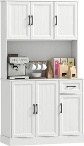 HOMCOM Dulap de bucătărie, 180,5 cm, dulap de depozitare, suprafață de lucru, orificiu pentru cablu, rafturi reglabile, MDF, Alb | Aosom Romania