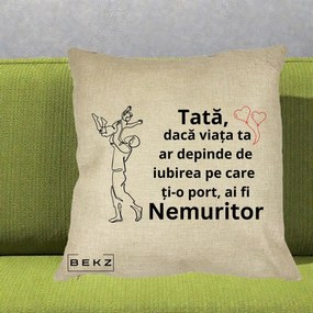 Cadou pentru Tata - Perna Personalizata Tata Nemuritor Joaca in Aer, 40x40 cm, Crem, Husa Detasabila, Perna Inclusa, BEKZ®