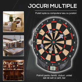 HOMCOM Țintă Electronică Darts, 6 Săgeți, Panou Scor Digital, 44x39.5x2.2cm, Negru, pentru Divertisment Acasă | Aosom Romania