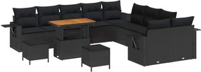 vidaXL Set de canapele pentru grădină cu pernă 13 pcs Negru poliratan