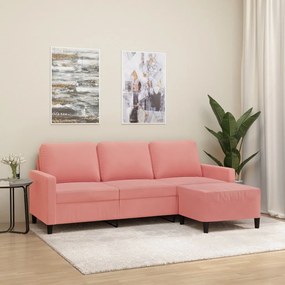 3153396 vidaXL Canapea cu 3 locuri și taburet, roz, 180 cm, catifea
