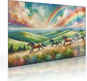 Tablou pe sticlă – Cai galopând prin peisaj (70x50 cm)