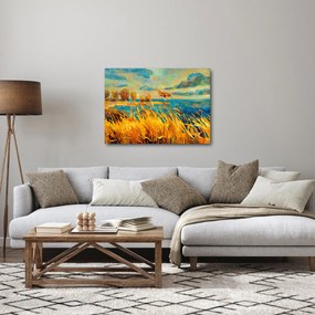 Tablou - Apus de soare peste lac, pictură acrilică (70x50 cm)