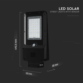Lampă stradală solară cu senzor LED/20W/7,4V IP65 5400 mAh