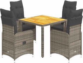 vidaXL Set bistro de grădină cu perne, 5 piese, gri, poliratan
