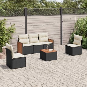 3259935 vidaXL Set mobilier de grădină cu perne, 6 piese, negru, poliratan