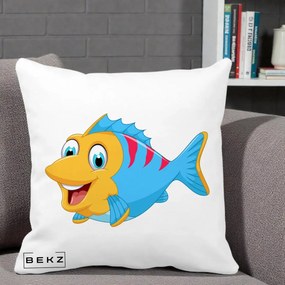 Perna Decorativa Peste Vesel Cartoon, 40x40 cm, Alba Mata, Husa Detasabila, Perna Inclusa, BEKZ®