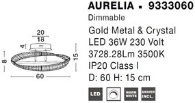 Plafoniera LED dimabila, cristal design elegant AURELIA auriu 60cm