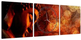 Tablou - Buddha în nuanțe roșii (cu ceas) (90x30 cm)