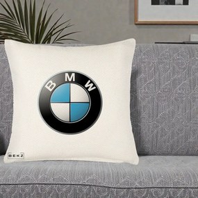 Perna Personalizata cu emblema BMW, 40x40 cm, Crem Reliefat, Husa Detasabila, Perna Inclusa, BEKZ®