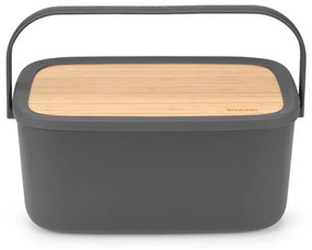 Cutie de paine Brabantia Nic 1003255, 39.5 cm, Capac din bambus, Maner de transport, Gri