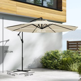 Outsunny Umbrelă Excentrică Ø300 cm cu Bază Încrucișată Copertină Reglabilă și Manivelă UPF30+ pentru Terasă Curte Alb Crem | Aosom Romania
