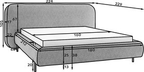 Pat matrimonial bej tapițat cu spațiu de depozitare cu somieră 160x200 cm Pointt – ELTAP