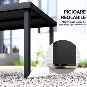 Outsunny Masă de Grădină cu Blat Textură Lemn 190x90 cm pentru 8 Persoane, Masă de Dining de Exterior Dreptunghiulară din Aluminiu și Plastic, pentru Terasă, Balcon, Negru | Aosom Romania