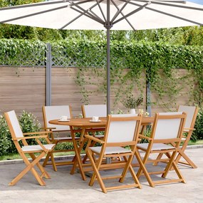 vidaXL Set mobilier de grădină 7 piese textil alb crem/lemn masiv