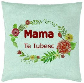 Perna Decorativa, Model Pentru Mama Te iubesc 2, 40x40 cm, Verde Menta, Husa Detasabila, Burduf