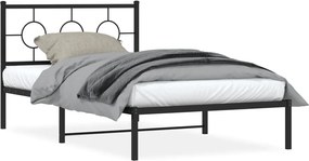 vidaXL Cadru de pat din metal cu tăblie, negru, 107x203 cm