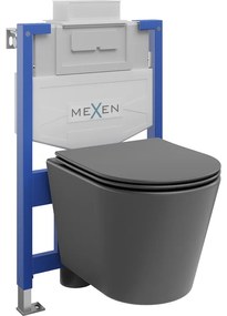 Mexen set WC încastrat cadru Felix XS-U cu vas de toaletă  Rico și capac de toaletă cu închidere lentă, Gri închis mat - 6853072