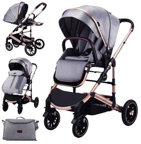 Carucior 3 in 1 reversibil ,compact și pliabil tip carte - CPC-64-gri