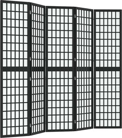 vidaXL Paravan pliabil cu 5 panouri, stil japonez, negru, 200x170 cm