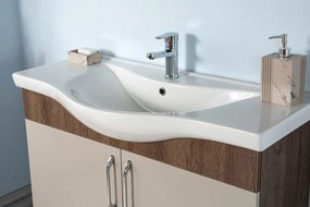 Set Mobilier Baie Sokotra 100, Include Baza Lavoar, Lavoar și Oglinda, 100 cm, Crem