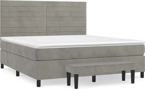 vidaXL Pat box spring cu saltea, gri deschis, 180x200 cm, catifea