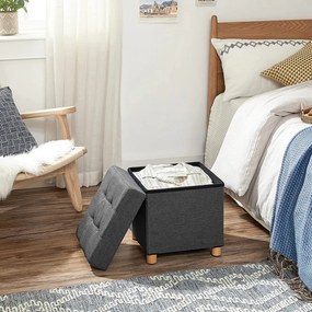 Taburet cu capac si spatiu depozitare, textil / MDF, gri, Songmics