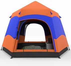 Outsunny Cort instantaneu cu două straturi și acoperiș, cort de familie pentru 4 persoane în aer liber rezistent la apă în formă de hexagon cu planșă de podea 2 uși plasă împotriva țânțarilor geantă portabilă portocaliu | Aosom Romania