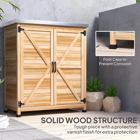 Outsunny Dulap de Exterior cu Raft și Bancă de Lucru Superioară, 79x43x92 cm, Lemn Natural | Aosom Romania