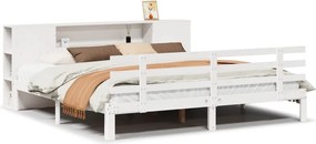 vidaXL Pat cu bibliotecă fără saltea, alb, 200x200 cm, lemn masiv pin