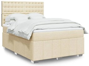 vidaXL Pat continental cu saltea, crem, 140x200 cm, material textil
