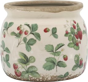 Ghiveci din ceramică crem cu model căpșuni „Fraises”, H13/D15.5 cm