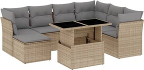 vidaXL Set canapele de grădină, 8 piese, cu perne, bej, poliratan