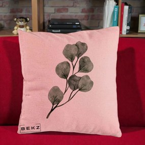 Perna Decorativa Ramura Eucalipt Acuarela, 40x40 cm, Roz, Husa Detasabila, Perna Inclusa, BEKZ®