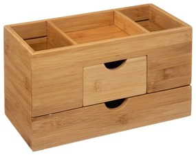 Organizator de birou din bambus, 2 sertare, 24x12x14 cm